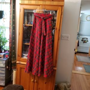 Vintage Red Plaid A-Line Maxi Skirt XS